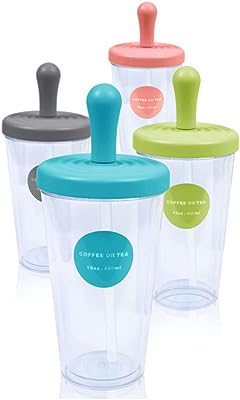 タピオカコップ、マイタピオカカップ、二重構造漏れ防止 携帯透明感 320ml/420ml/520ml ４カラー ストロー付き かわいい