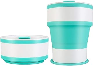 折りたたみ式シリコンカップ、ねじ込み式漏れ防止ポータブルカップ付き食品グレード折りたたみ式コーヒーカップ、オフィス、ハイキング、キャンプに適しています