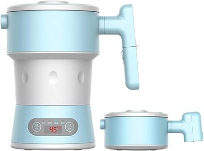 ポータブルケトル、ミニケトル、 沸騰乾燥防止ポータブル、デュアル電圧と分離可能な電源コード付き、超薄型、アップグレードされた食品グレードのシリコン 800ML 110-220V